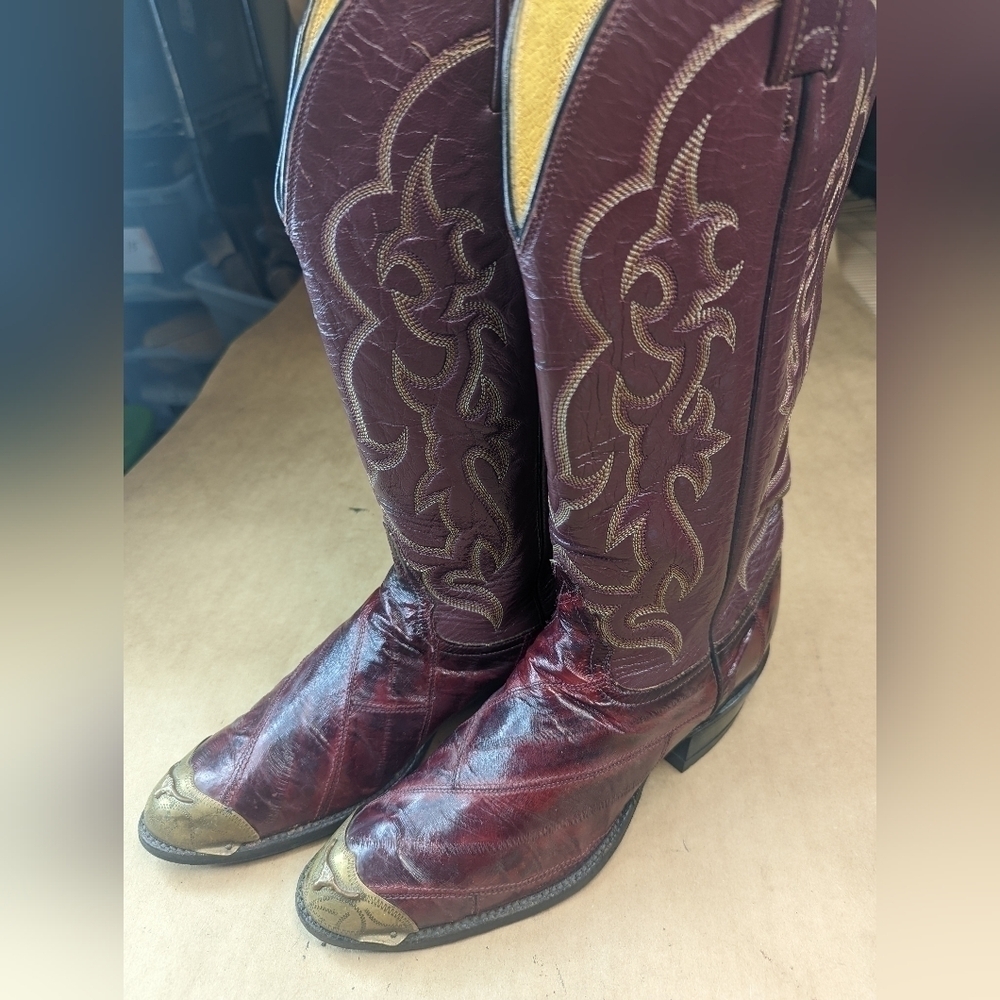 Tony Lama Black Label boots men's size 8C Exotic Genuine Black Cherry Eel skin c